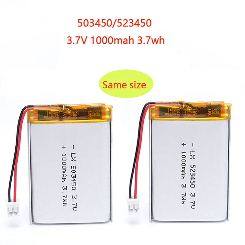 

523450/503450 1000mAh 3.7V Polymer Lithium Rechargeable Battery Li-ion Battery PH2.0 2pin For MP5, smart watch, speaker