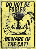 beware of the cat theme metal tin sign 8x12 inch