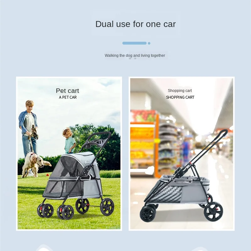 

BELLO Lightweight Breathable And Comfortable Foldable Pet Stroller Dog Cat Teddy Small Compact Four-wheeled Outdoor Supplies