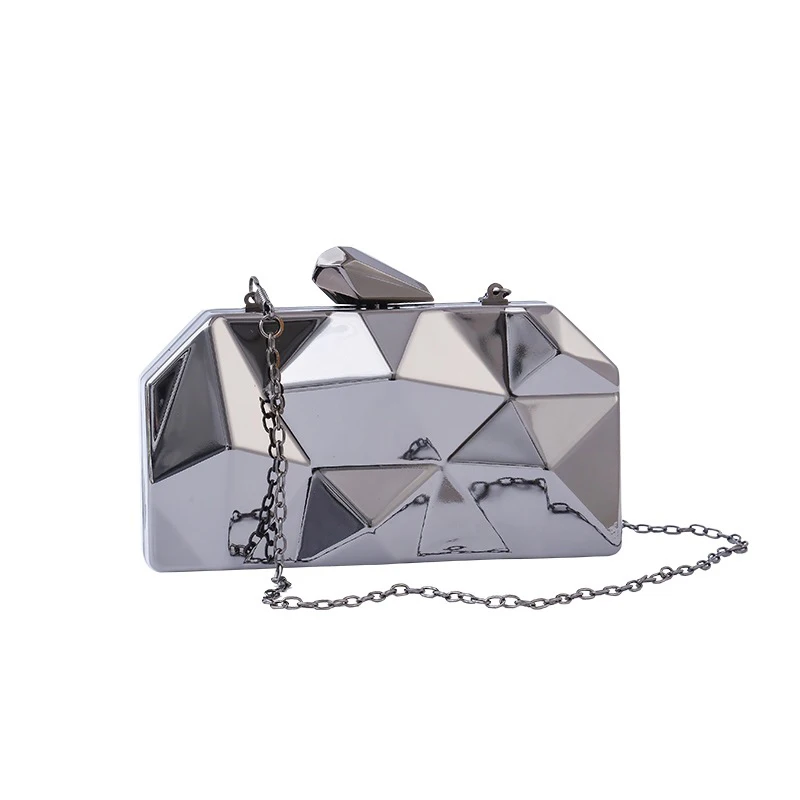 

Fashion Handbags Women Metal Clutches Hexagon Mini Party Black Evening Purse Silver Bags Gold Box Chain Shoulder Bag Top Quality