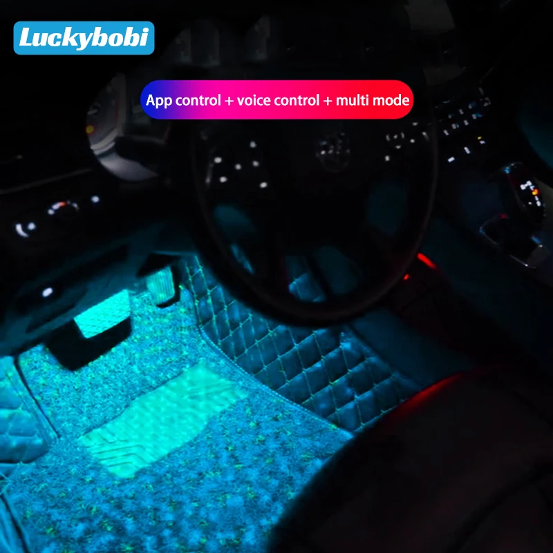 

LED Car Foot Light RGB Starry Foot Light APP Remote Music Control Multiple Modes Automotive Interior Decorative Lights