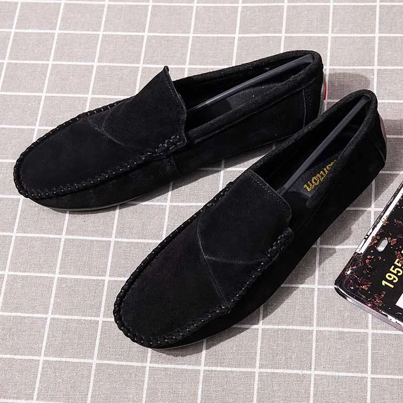Мужские лоферы из коровьей замши повседневные Мокасины на плоской подошве обувь