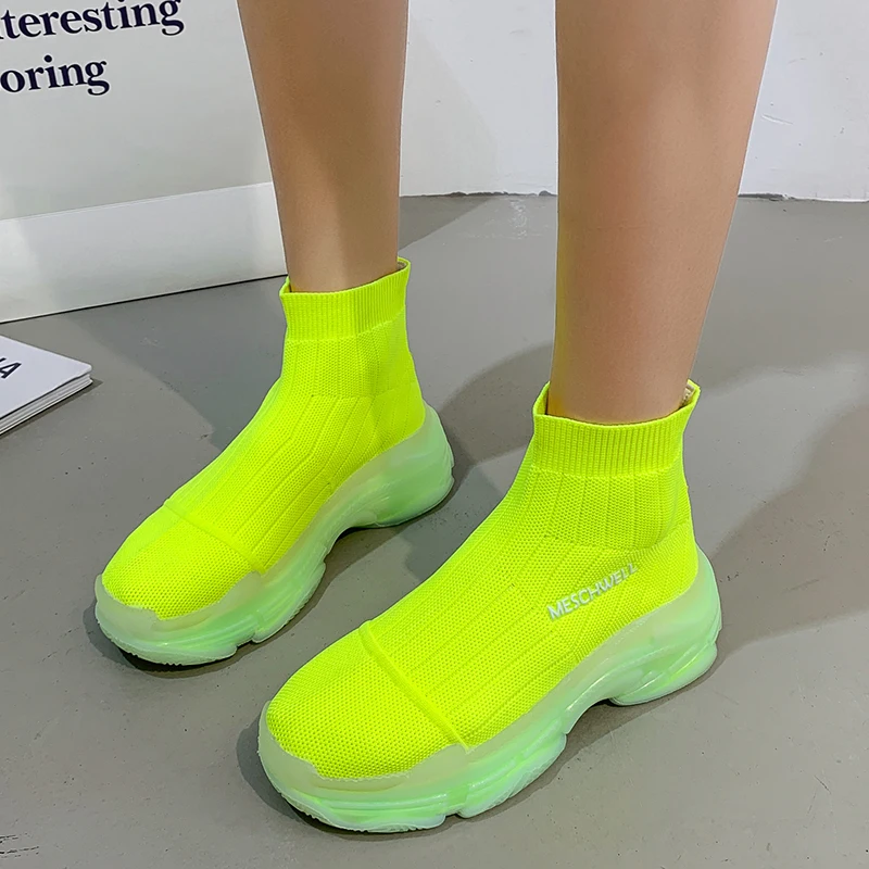 

Женские трикотажные полусапожки, из эластичной ткани, с прозрачной подошвой, 2021