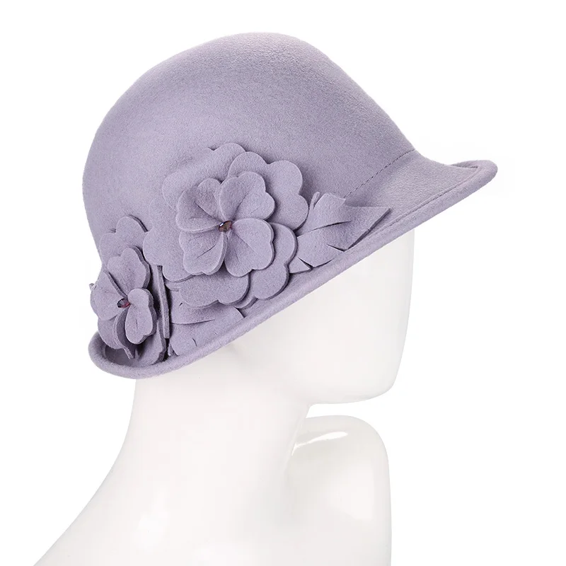 Sedancasesa Wool From Australian Felt Hat for Girls Child Bucket Hats With Flower Decoration Fedoras for Children 52cm