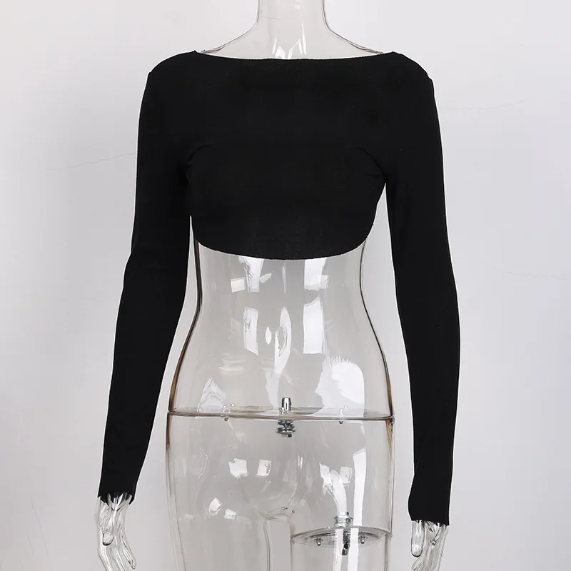 Artsu сексуальный черный укороченный Топ с длинным рукавом открытой спиной