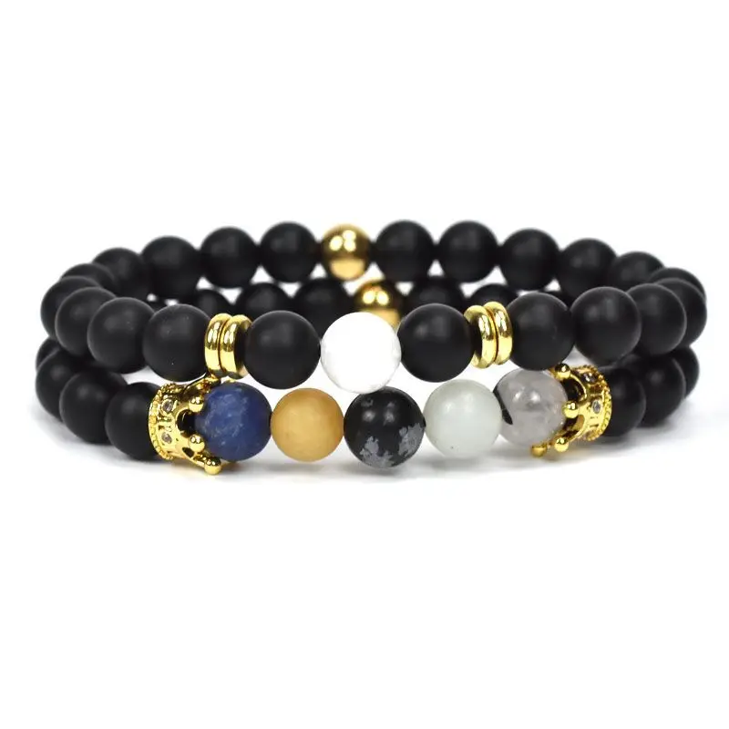 3UMeter 8mm Natural Stone Coloured Crown Bead Tibetan Buddha Bracelet Bracelets Men Jewelry gift Drop Shipping | Украшения и