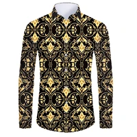 ujwi brand luxury 3d printing gold paisley shirt mens fashion dress shirts casual male long sleeve large size custom dropship
