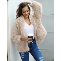 2020 womens fall and winter new womens solid color fleece like fur fur long sleeve coat temperament wm