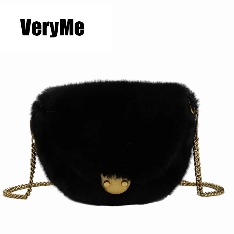 

VeryMe Kawaii Wild Women's Handbag New Style Winter Plush Shoulder Bags Fashion Messenger Womens Bag 2020 Chain Bolso De Mujer