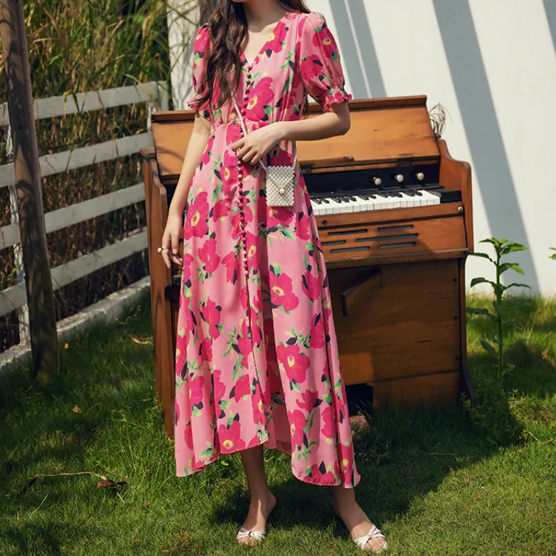 Платье женское в пляжном стиле Бохо С V-образным вырезом и завышенной талией с