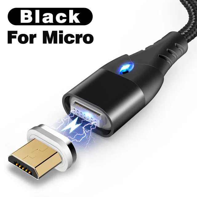 For Micro Black GETIHU 2 м 3A Магнитный кабель быстрой зарядки 3,0 для iPhone X, 8, 7, 6, Зарядное устройство Тип C Магнит Micro USB для зарядки мобильного телефона, шнур - Цвет: For Micro Black