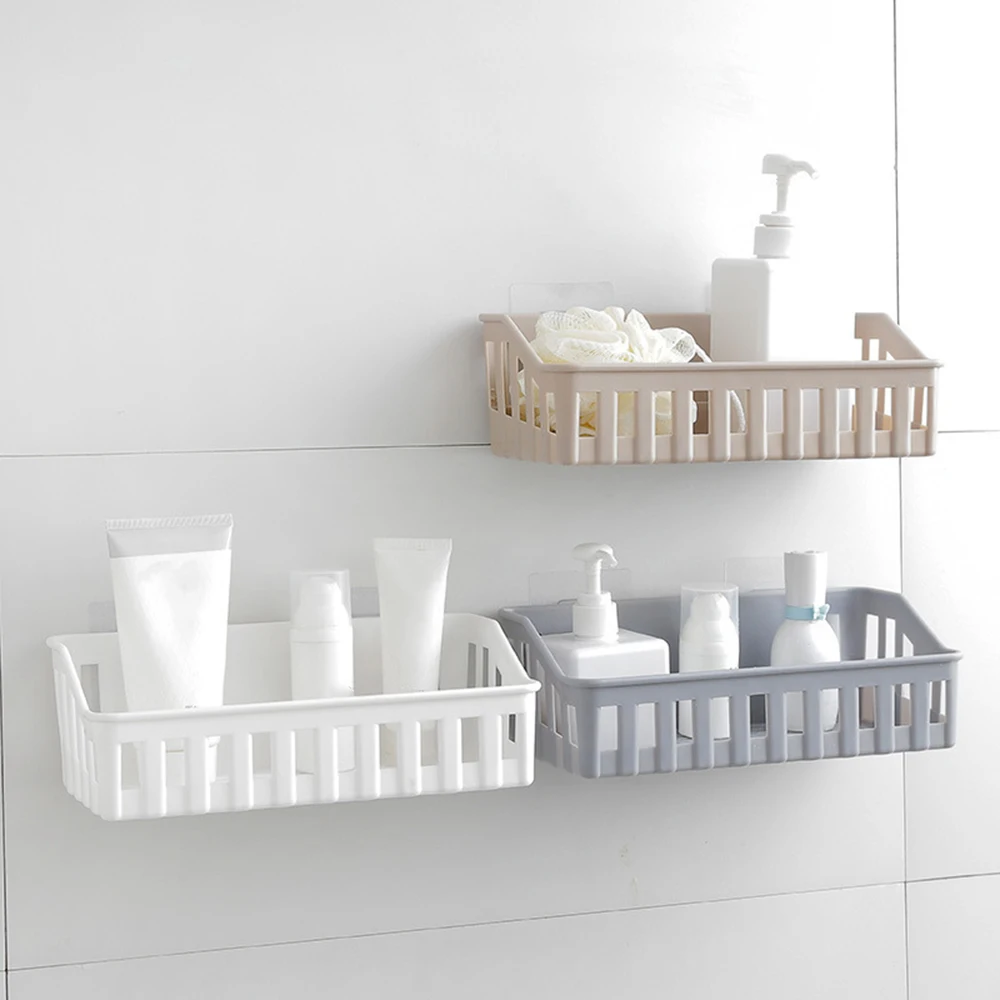 Bathroom Shelf Bathroom Adhesive Storage Rack Kitchen Home Decoration Organizer For Toiletries Plastic Storage Container