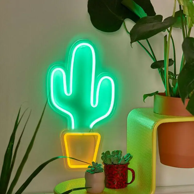 cactus Неоновый светильник, неоновая вывеска, панель, Ночной светильник, питание от USB, в форме INS, романтическая, свадебная, праздничная, Сказочная лампа, крыло, банан - Цвет: cactus