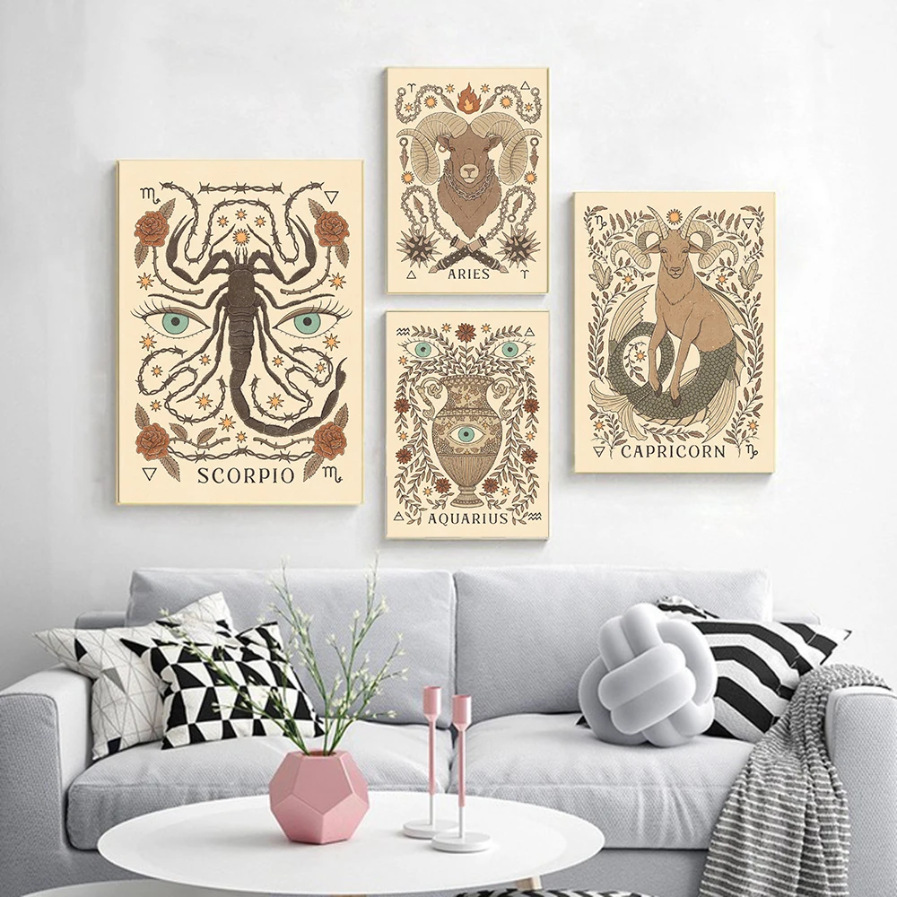 

Aries Leo Poster Astrology Virgo Canvas Painting Aquarius Art Print Bohemian Zodiac Art Wall Picture for Living Room Home Decor