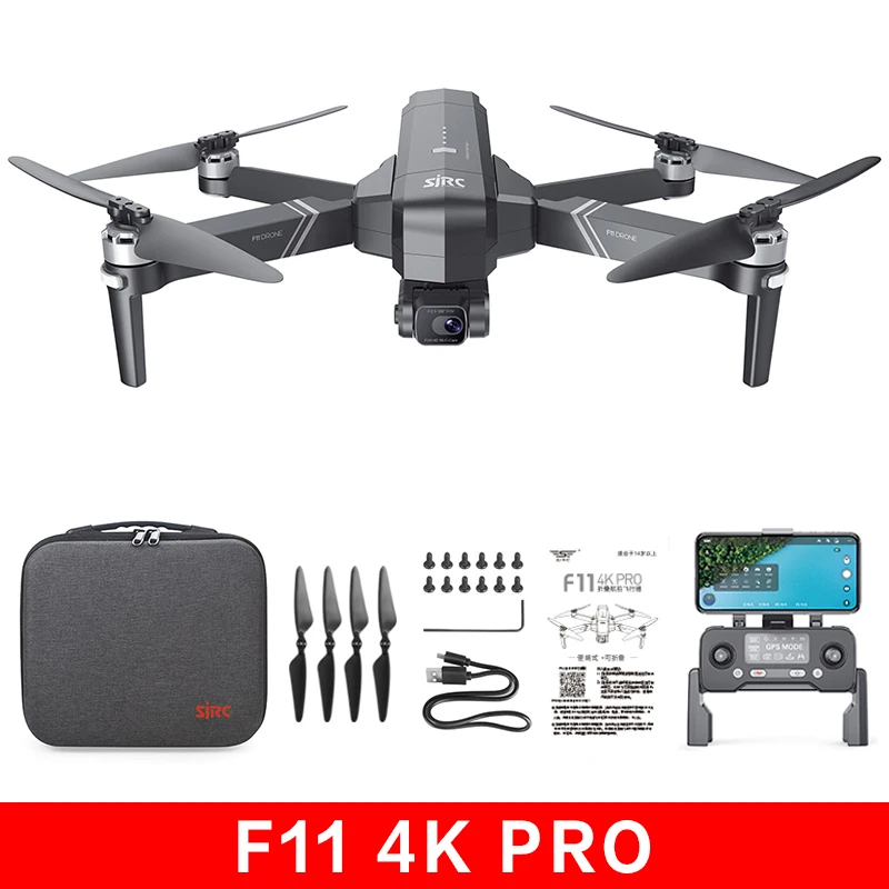 Складной Квадрокоптер SJRC F11 4K Pro с камерой 5 ГГц Wi-Fi 2 оси GPS 50X зум бесщеточный