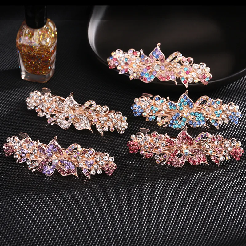 

Женские заколки-пряжки с кристаллами, заколки для волос с цветами, женский головной убор с цветочным рисунком, заколка для конского хвоста, заколка для волос