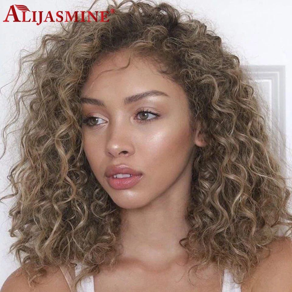 18 Цвет прозрачный кружевной кудрявый парик 13x6 Синтетические волосы на кружеве