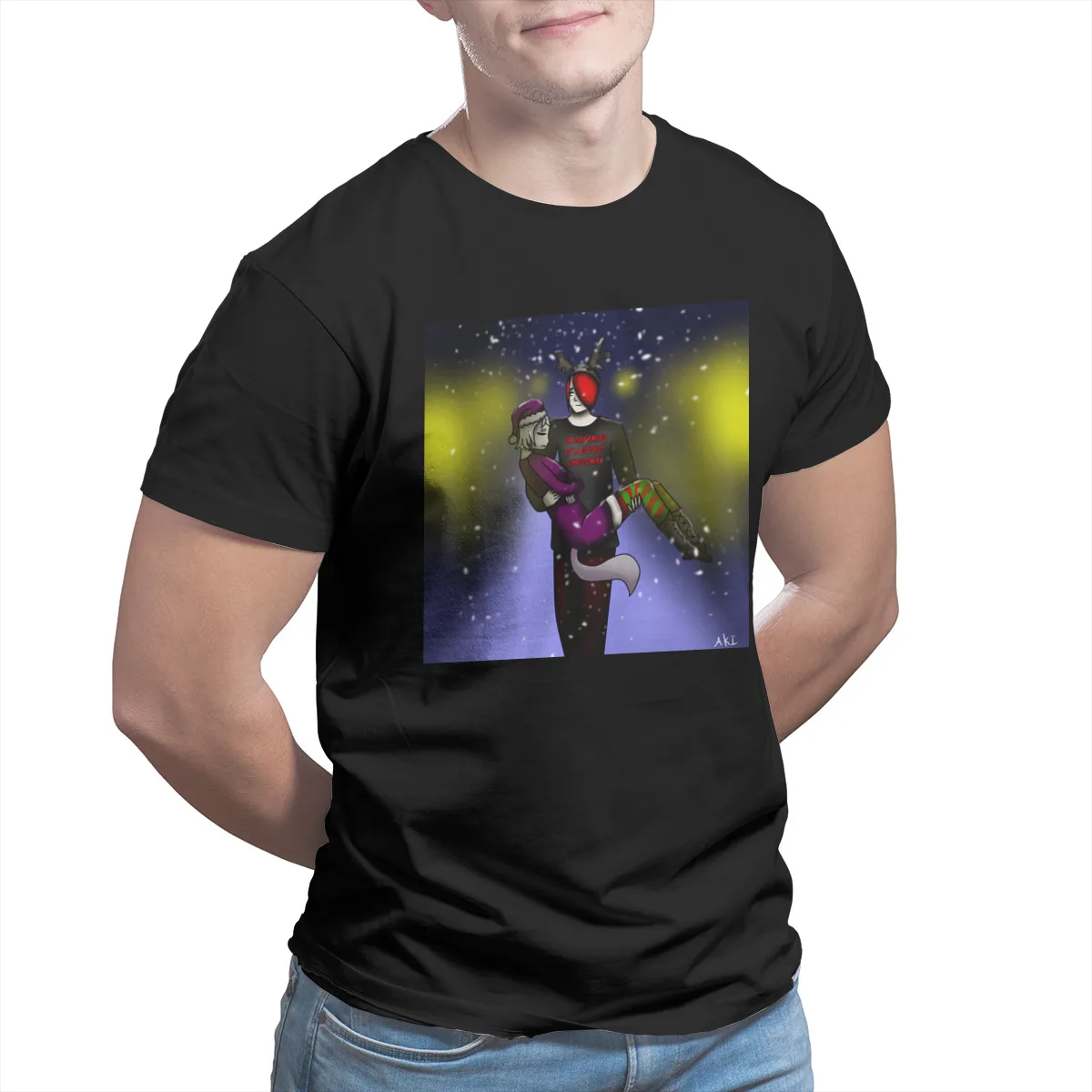 

Men's T-shirt Anime Christmas Scene Fashion Games Black T-shirts 44121