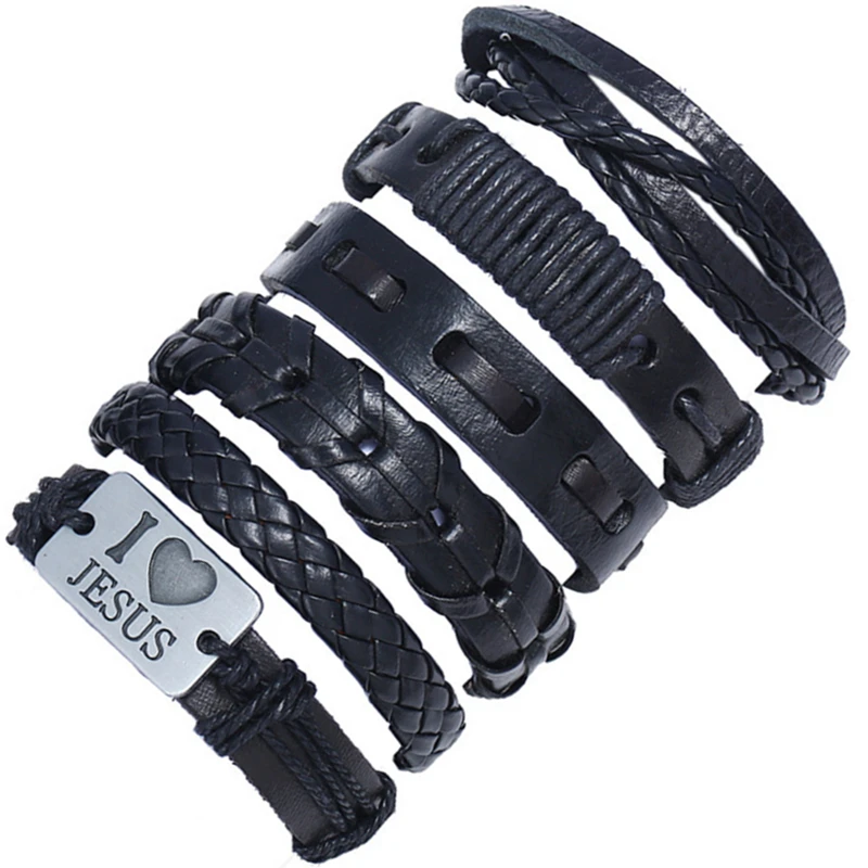 6 шт./компл. браслет из бычьей кожи с плетеной пеньковой веревкой винтажный в