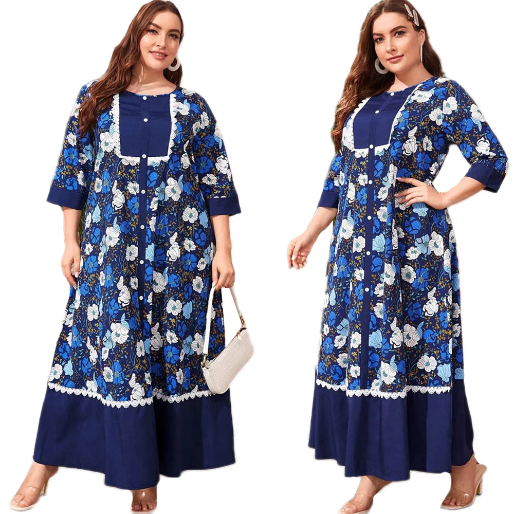 

Plus Size Abaya Maxi Long Robe Casual Floral Print Islamic Women Kaftan Loose Turkish Prayer Dress Vintage Ladies Gown Clothing
