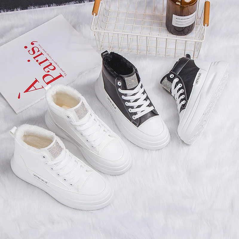 

Winter Warm Fur Sneakers for Women Winter High To Sneakers White Shoes 2020 New Rhinesotne Platform Sneakers Padded Shoes