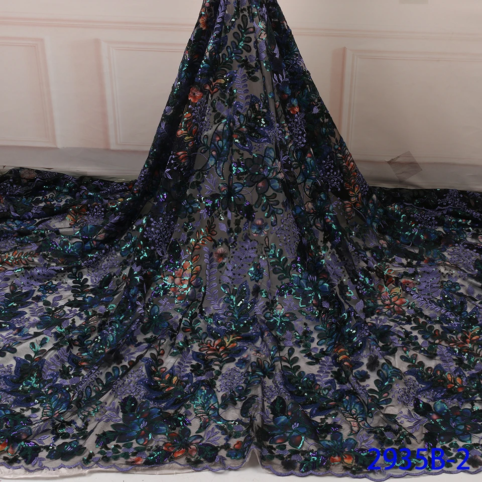 Красочные Блестки Африка Женщины Кружева Ткань 3D цветок тюль для свадьбы