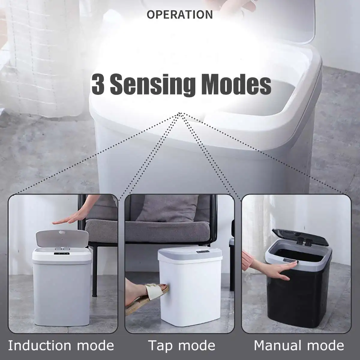 

16L Automatic Touchless Smart Infrared Motion Sensor Rubbish Waste Bin Kitchen Trash Can Garbage Bins for Home Room Kitchen Car