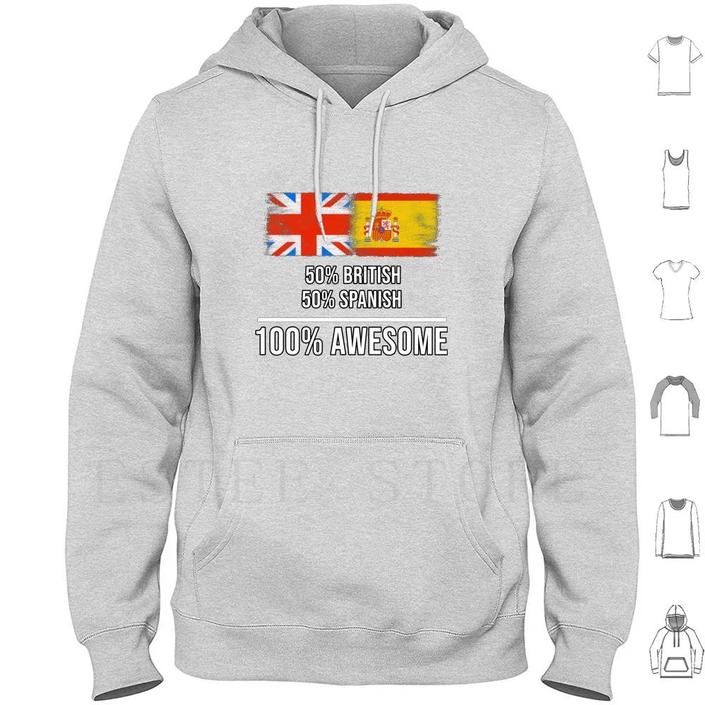 

50% British 50% Spanish 100% Awesome-Spain Flag Gift For Spanish Hoodies Long Sleeve Half British Half Spanish