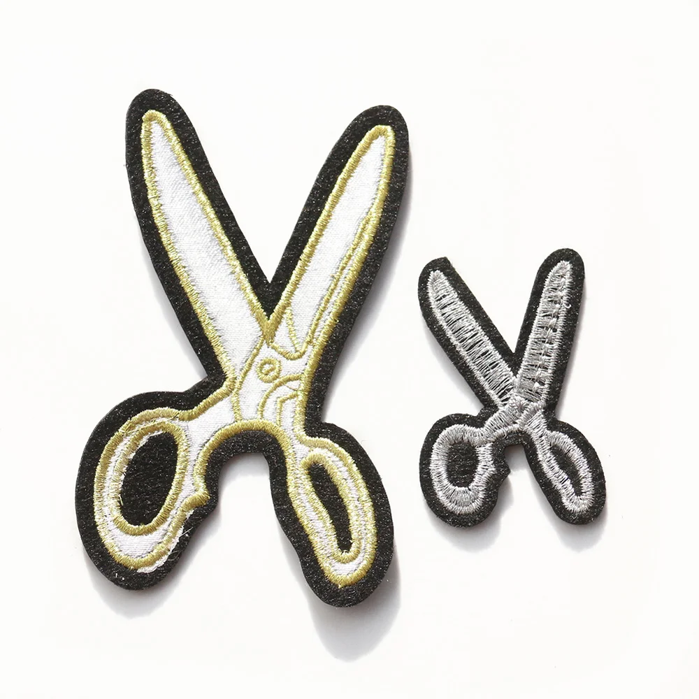 

2PC Haircut Scissors Patch Golden Embroidered Iron on Patches Clothing Cosplay Barber Tailor Applique Embellished Finishes Badge