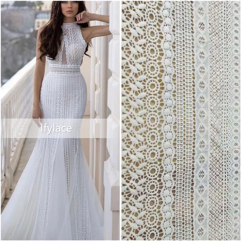 1 Yard Elegant Off White ivory Guipure French Lace Good Quality Embroidery Lace Fabric Wedding Gwon Dress Fabric