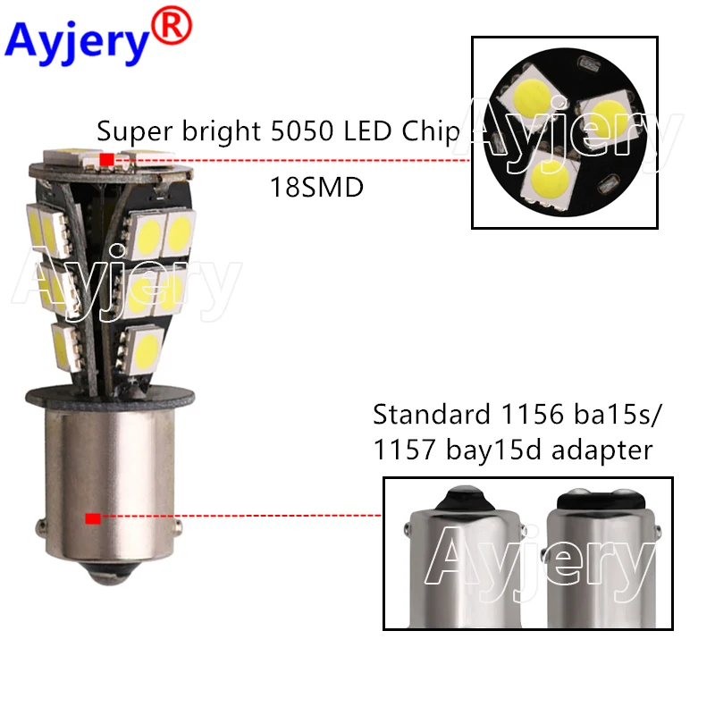 AYJERY 10 шт. CANBUS Error Free S25 1156 BA15S 1157 BAY15D 5050 18 SMD Led Автомобильный парковочный задний