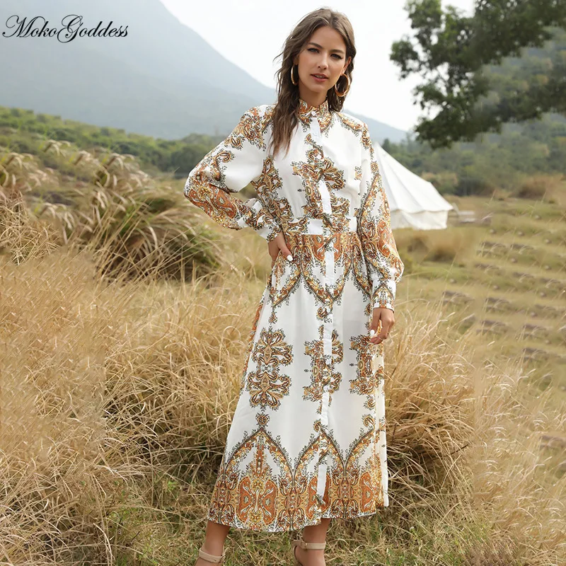 Новинка лета 2020 богемное платье рубашка с рукавами фонариками и принтом