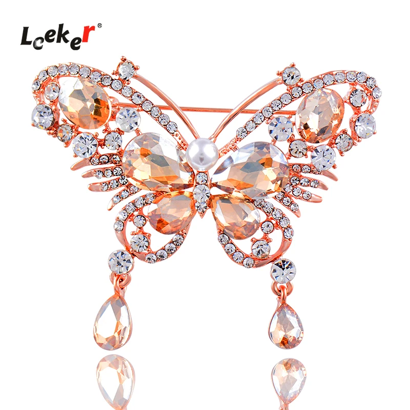 

LEEKER Luxury Big Butterfly Brooch For Women Pin With Brown Purple Cubic Zircon Stones Vintage Jewelry Accessories 181 LK2