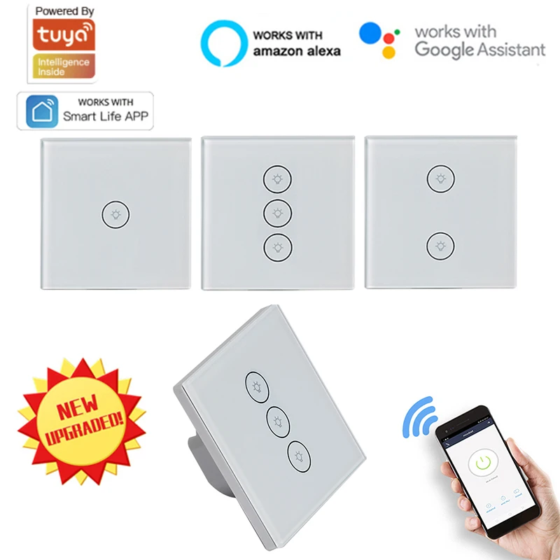 

1/2/3 Gang Tuya Smart Touch Switch Smart Switch Panel Wall Switch Wifi Light EU Switch Work With Amazon Alexa Google Home IFTTT