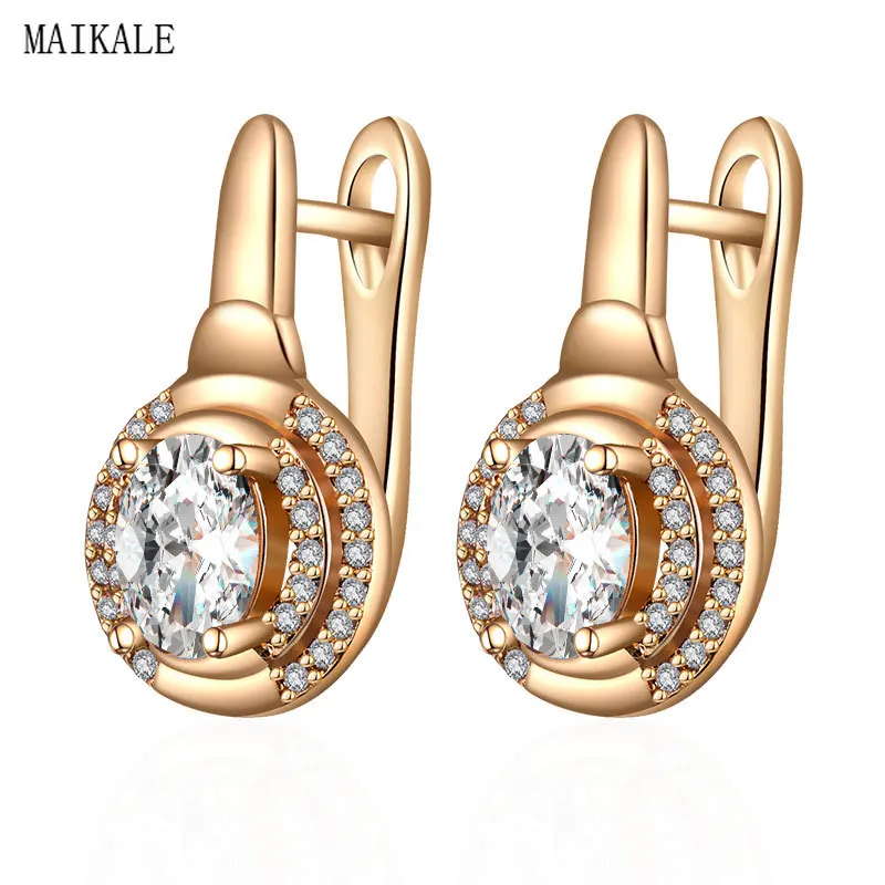 gold MAIKALE, модные маленькие серьги-гвоздики для женщин, кубический цирконий, круглые циркониевые серьги, клипса геометрической формы, корейские ювелирные изделия - Окраска металла: gold