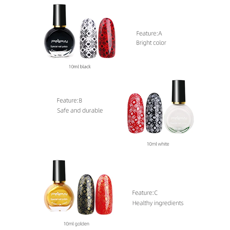 Набор для маникюра пластины штамповки ногтей 10 мл белый/черный/золотой лак