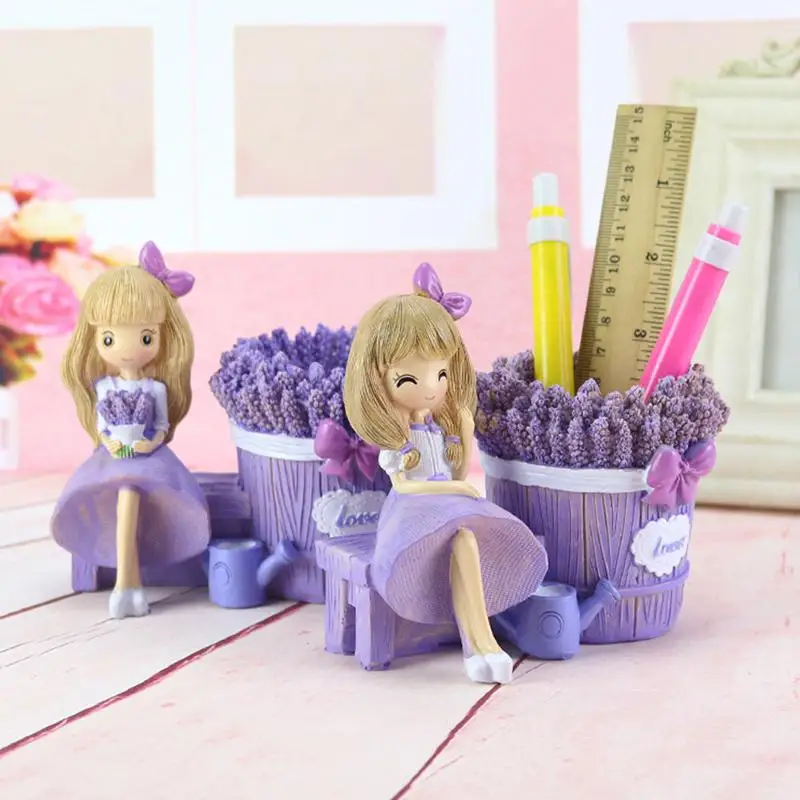 Фиолетовая лаванда девушка подставка для ручек фигурка Милая Смола пенал