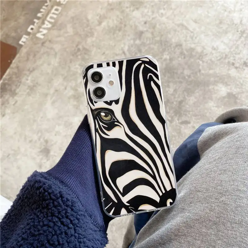 

Zebra stripes animal pattern Phone Case For iphone 5s 6 7 8 11 12 plus xsmax xr pro mini se Transparent Cover Fundas Coque