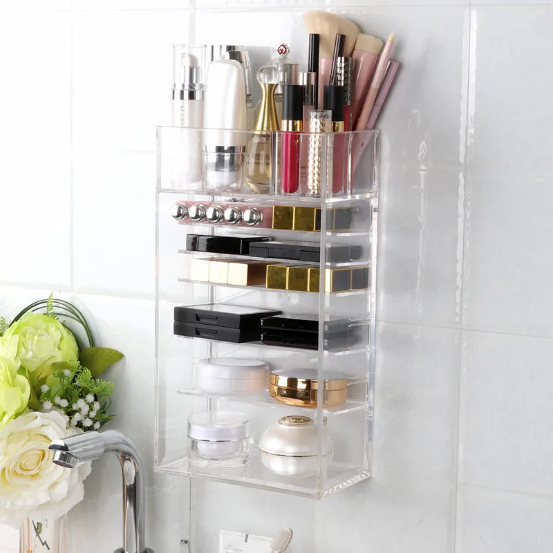 Настенный ящик для хранения косметики бытовой прозрачный акриловый туалет без