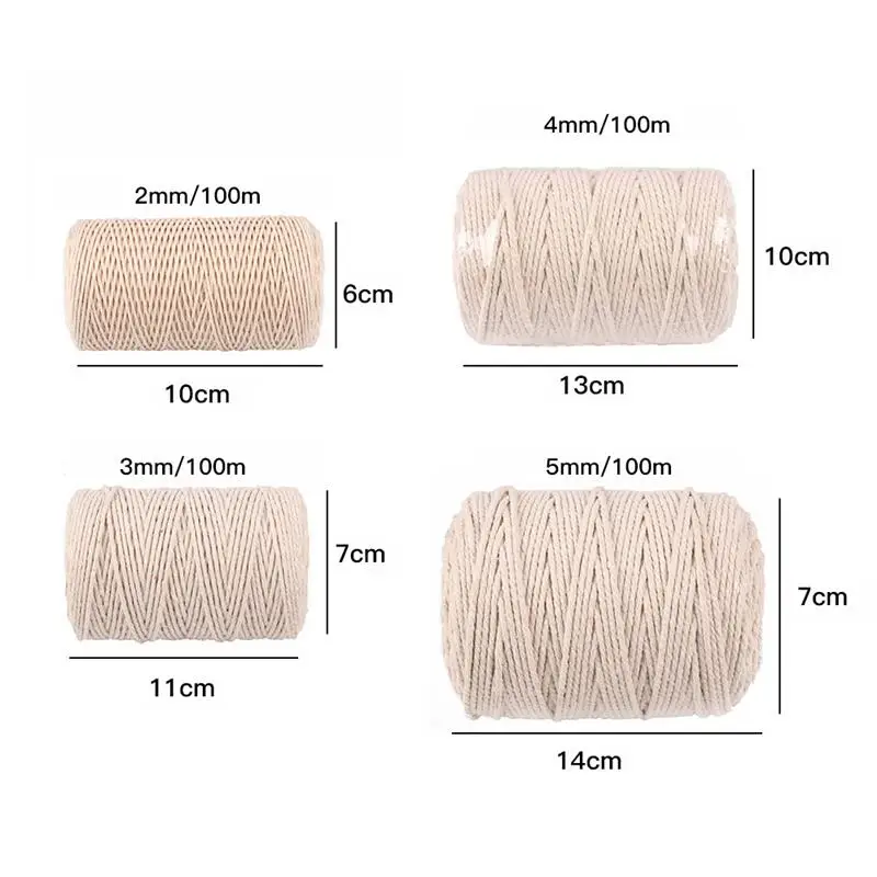 2/3/ 4/5 мм веревка макраме витая нить хлопковый шнур для ручной работы натуральный