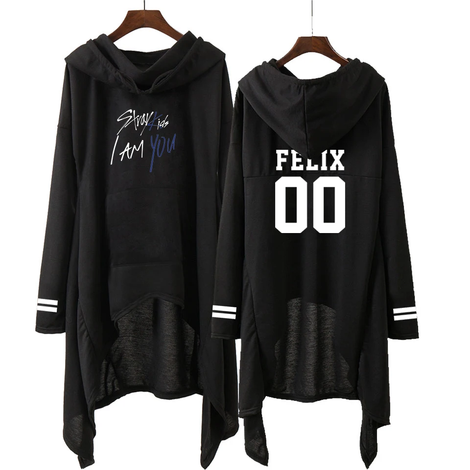 2022 Kpop Stray Kids Spring Black Women Hooded Sweatshirt Dress Idol Cotton Clothes Album I Am Who Harajuku Long Skirt