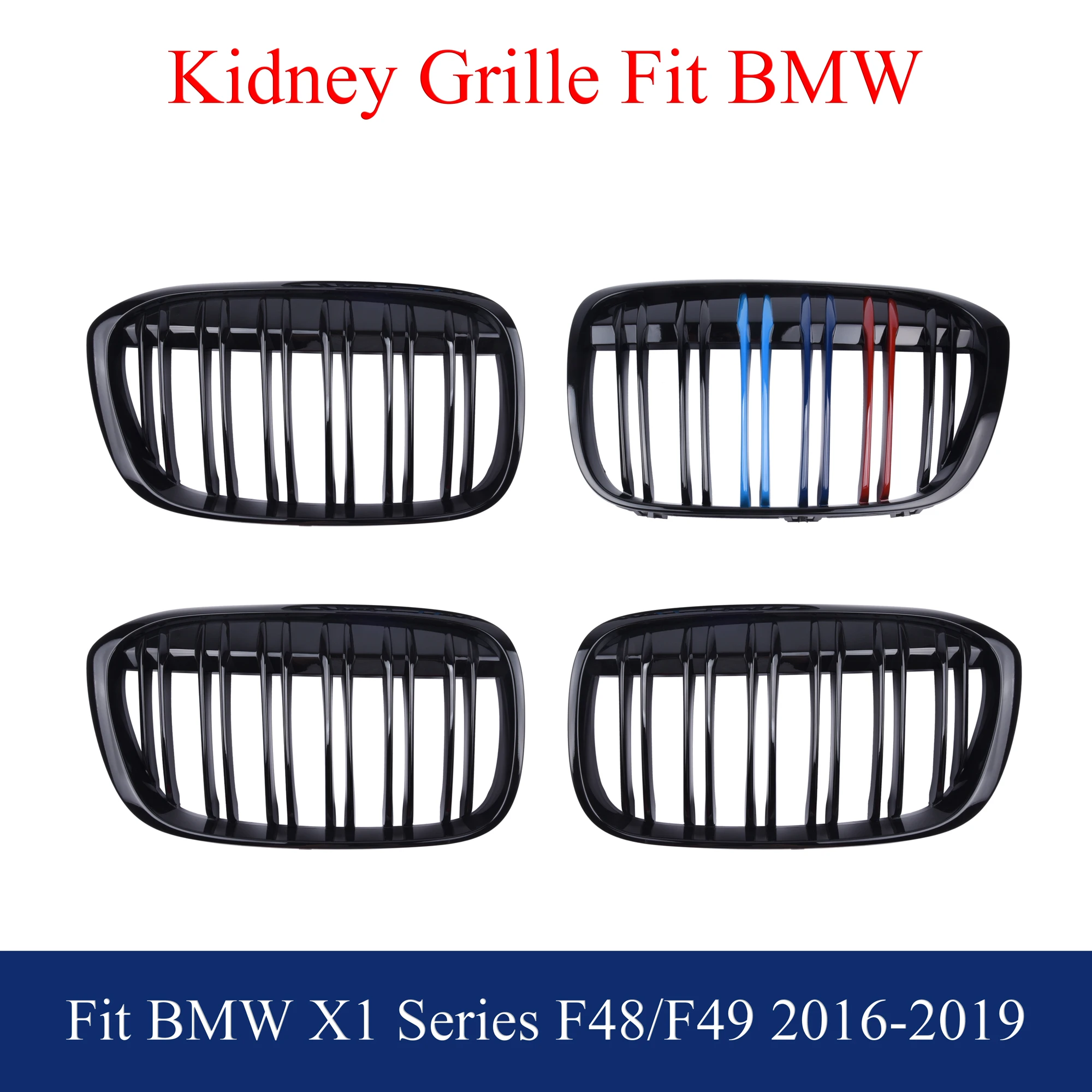 Front Kidney Grill Gloss Black M Color Fit BMW X1 Series F48 2015 - 2019 sDrive18i 20i 18d 20d xDrive 20i 25i 20d 25d