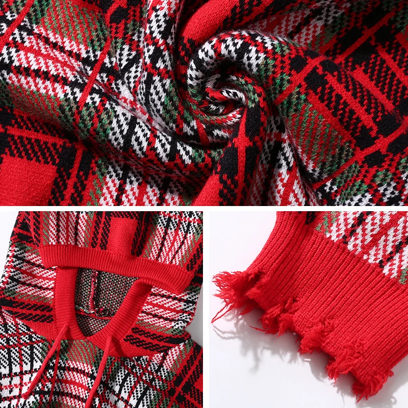 LORDLDS Fashion Womens Hooded Hoodies Plaid Women Clothes 2019 New Girl Light Red Pullovers Tops for woman | Женская одежда