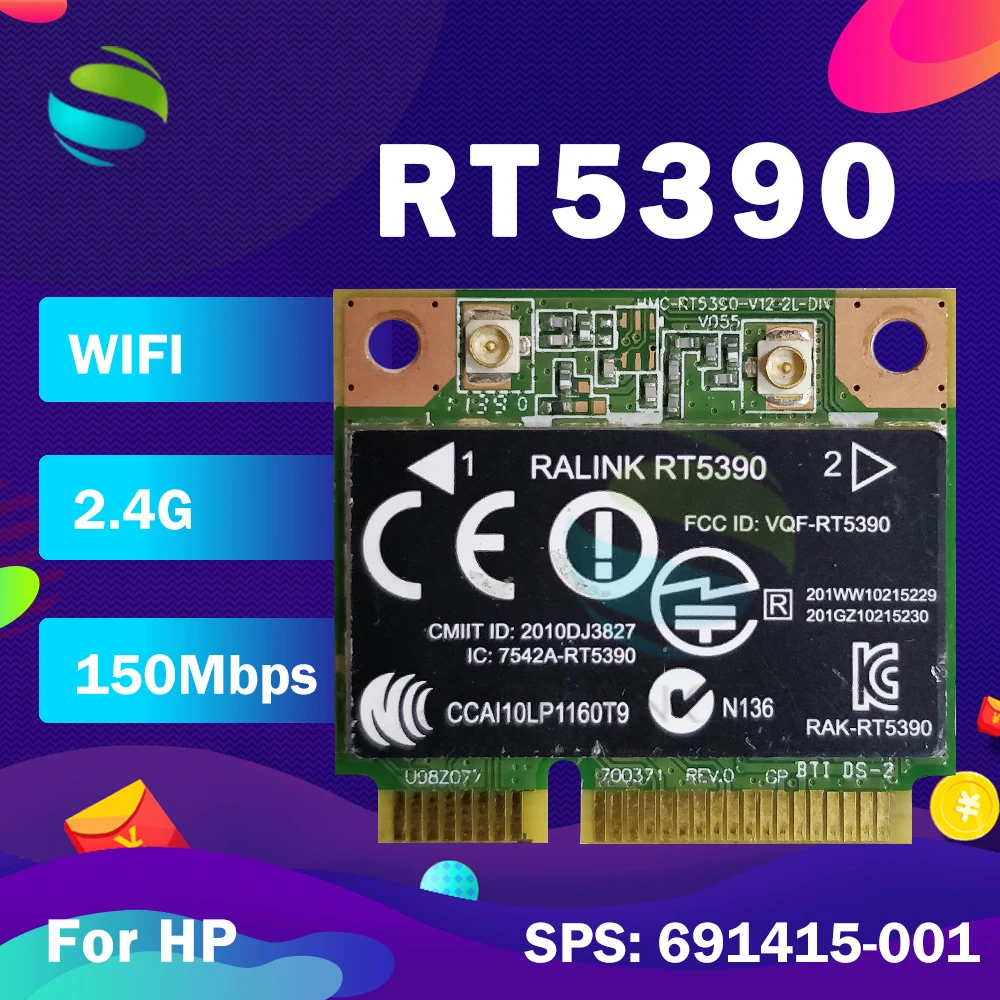 

Беспроводная карта Ralink RT5390 Half Mini PCI-express Wlan SPS:691415-001 для HP CQ45 4340S 4445s