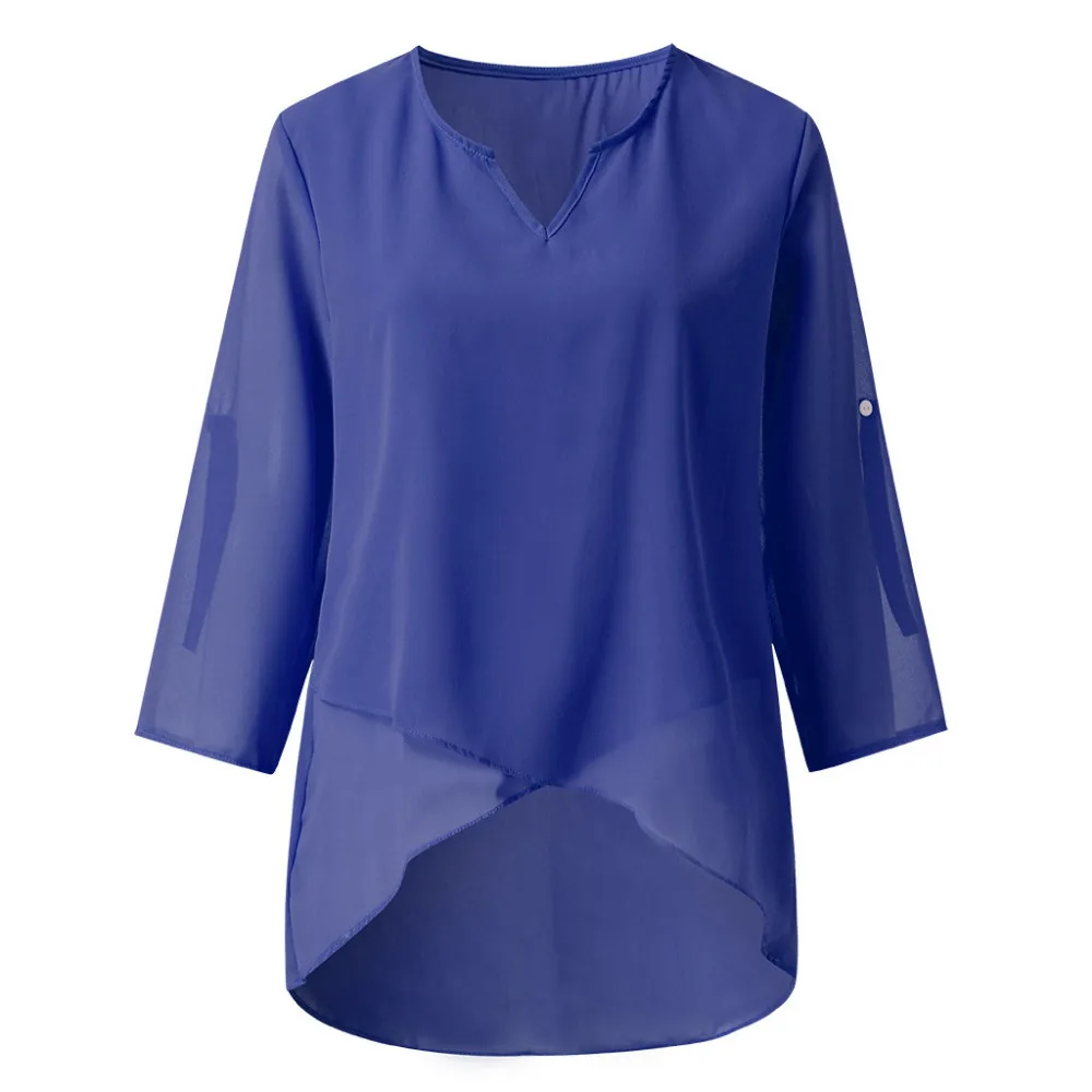 Женская шифоновая блузка с V образным вырезом и короткими рукавами|Блузки| |