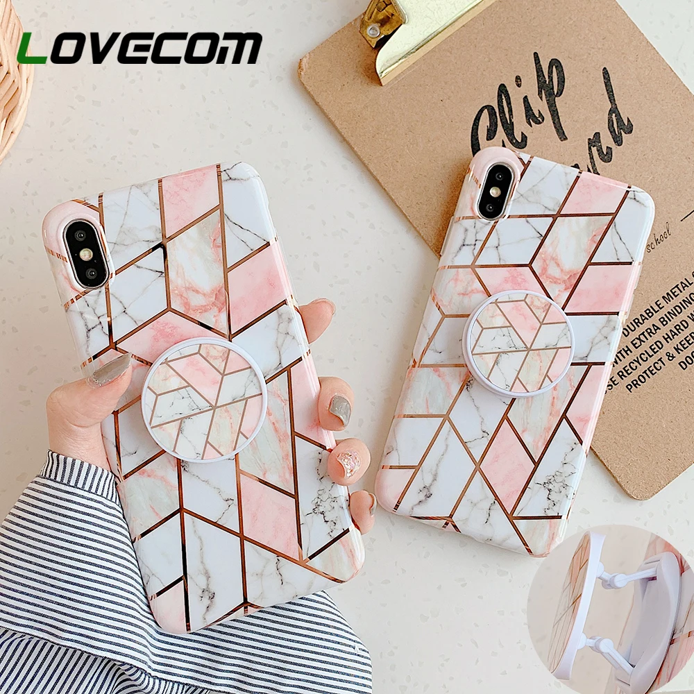 Чехол для телефона с геометрическим мрамором и держателем Huawei P20 P30 P40 Pro Lite Mate 20 30