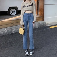 womens casual streetwear high waist micro flare jeans chic slim flare denim jeans lady ankle length flare jeans trousers