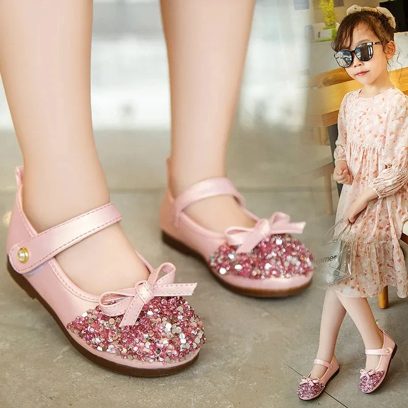 

Princess girls glitter sneakers bow-tied comfort boat shoes children sneakers 2021 new arrival