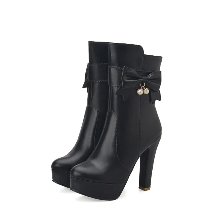 Большие размеры 11-14 Ботинки Женская обувь Женские ботильоны ботинки с бантом на