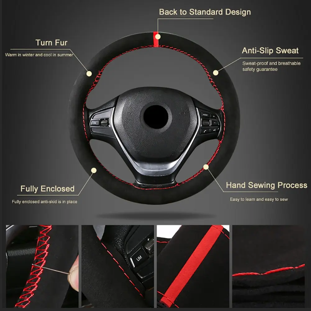38 см Универсальный Авто чехол на руль дышащая замша ручная швейная оплетка